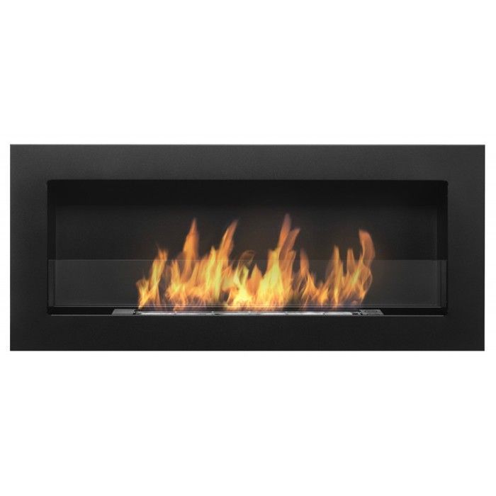 Schwarzer 90 cm Bioethanol-Kamin mit Glasabdeckung. Wandmontierter Bioethanol-Kamin