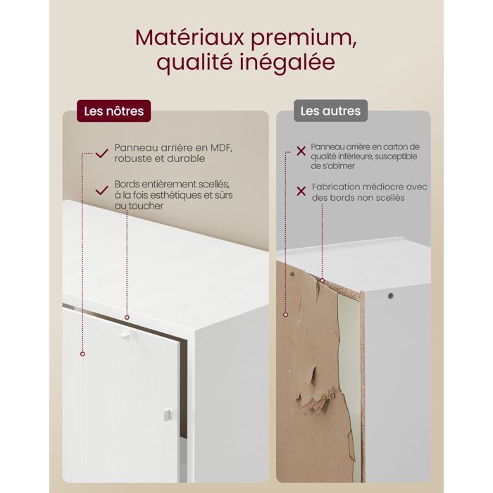 VASAGLE Bibliothèque, Étagère Haute sur 6 Niveaux, avec Portes, Meuble de Rangement Ouvert, 24 x 60 x 175 cm, Salle à Manger, Blanc