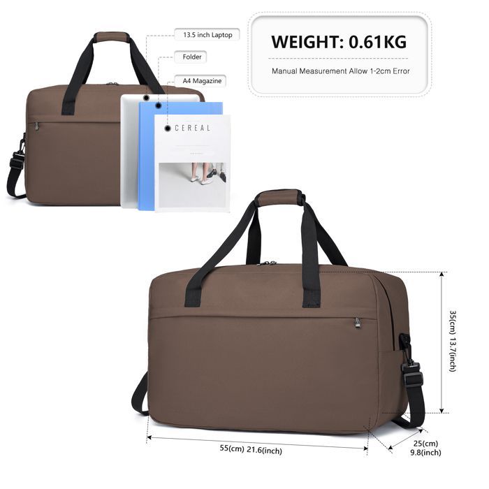 Bolsa de viaje - KONO - 55x35x25cm - 48L - Plegable - Marrón - Equipaje de cabina