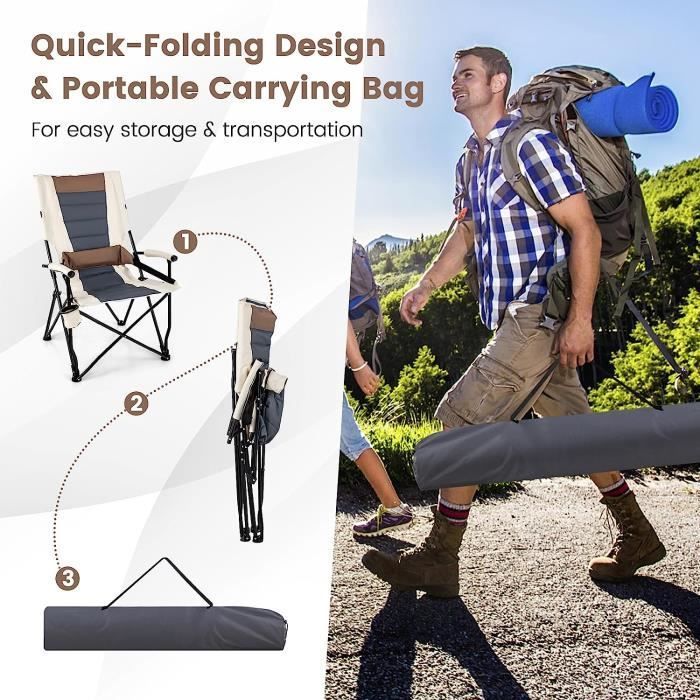 Silla plegable de camping GOPLUS con cojín lumbar y portavasos, silla acolchada con capacidad de carga de 150 kg, para picnics y pesca.