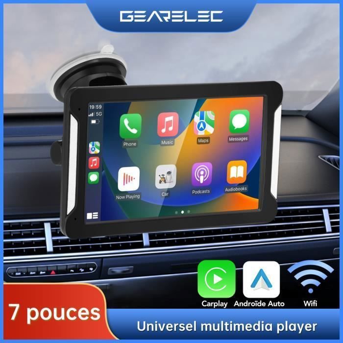 GEARELEC 7-tuumainen kannettava autoradio, jossa CarPlay, Android Auto, Bluetooth, WiFi ja FM-lähetin