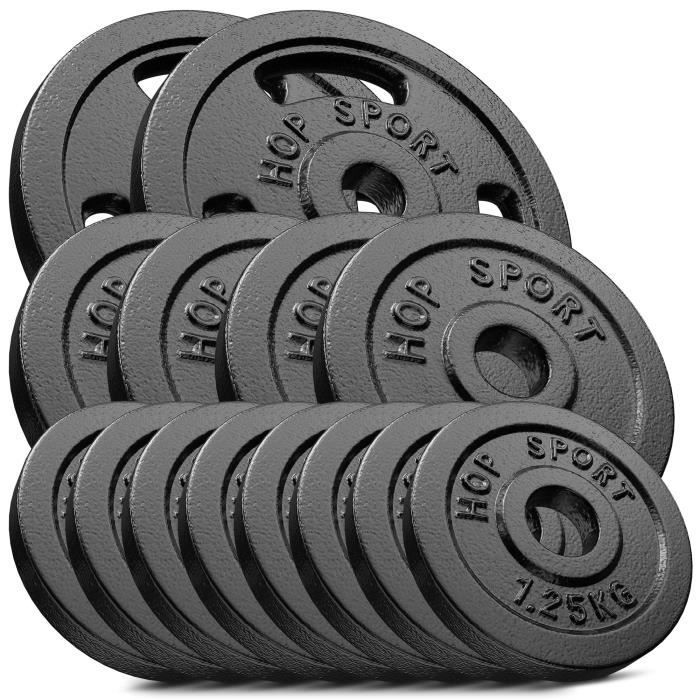 Hop-Sport 30kg gietijzeren gewichtsschijven, halterschijvenset, 30/31mm boring, gewichtheffen 2x5kg, 4x2,5kg, 8x1,25kg