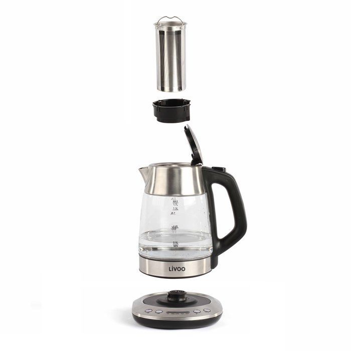 LIVOO DOD165 Teapot Kettle - 2200 W - 1.7 L - Variable Temperature - Glass - Grey