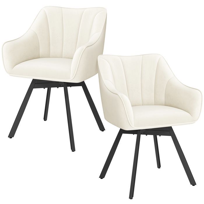 Yaheetech Lot de 2 Chaises de Salle à Manger Rotative avec Assise en Velours et Pieds en Métal Beige