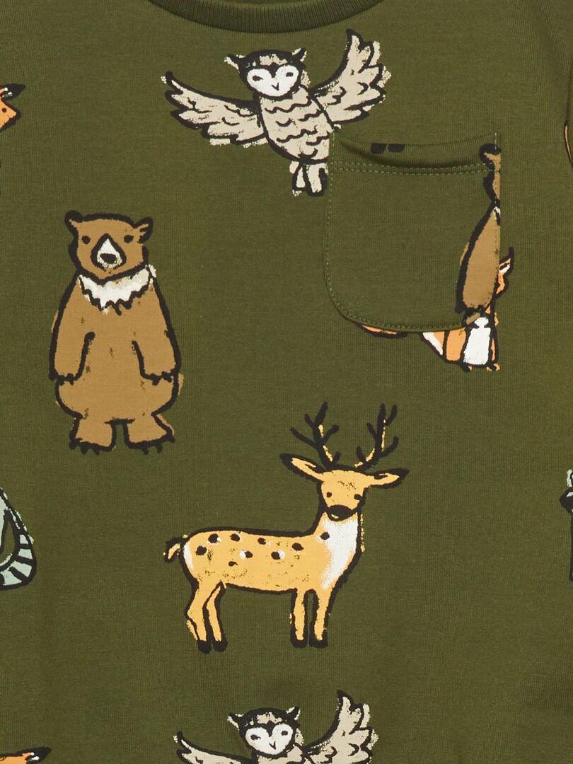 Fleece sweatshirt met bosdierenprint - kaki