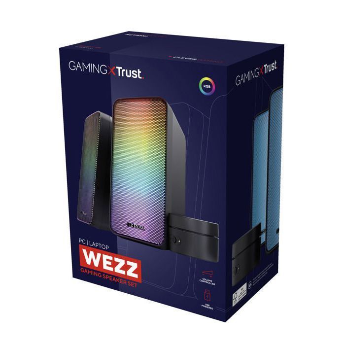 Altavoces para PC TRUST GXT 611 Wezz 2.0 RGB - Iluminación LED multicolor - Sonido estéreo nítido - Alimentación USB - Negro para juegos