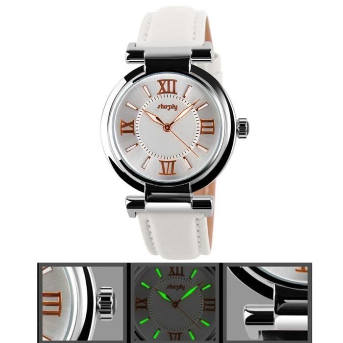 SHARPHY Montre Femme de Marque Cuir Blanc
