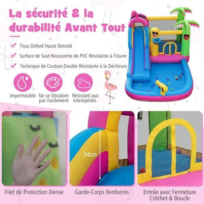 Château Gonflable Tropicale 6 en 1 DREAMADE avec Toboggan, Zone de Saut, Piscine et 50 Balles Océaniques