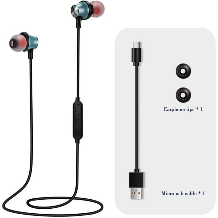Fones de ouvido Bluetooth sem fio com resistência à água IPX5, fones de ouvido intra-auriculares esportivos com microfone HD, azul.