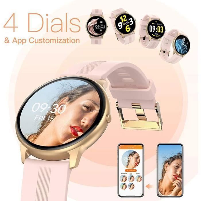 Roségouden smartwatch voor dames met Bluetooth 5.0, IP68 waterdicht, activiteitstracker/hartslagmeter/stappenteller, compatibel met Android/iOS