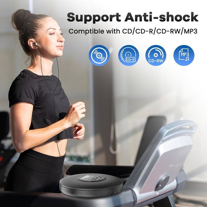 Lecteur CD portable - ESTAMPILLE - Protection anti-saut - Compatible CD-R/RW - Programmation de pistes - Écran LCD