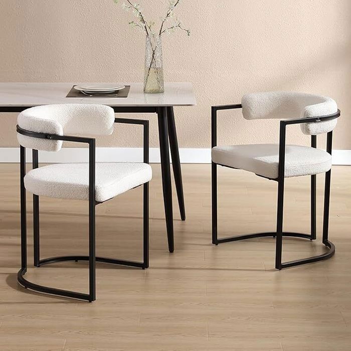 WAHSON Eetkamerstoelenset van 2, moderne keukenstoel voor de woonkamer, imitatiebont, wit