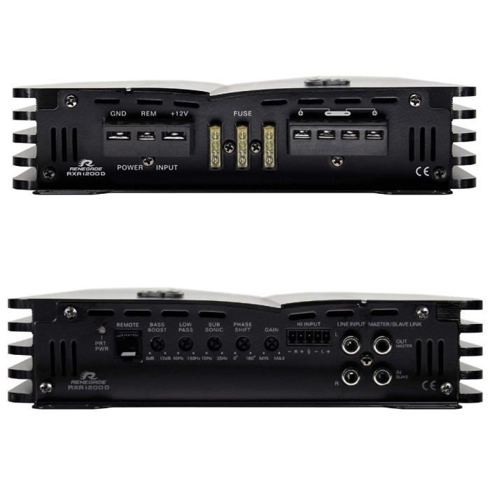 1 amplificador monofónico Renegade RXA1200D, clase D, 1 canal, 600 vatios RMS estables a 1 ohmio, 1200 vatios máximo, 1 unidad
