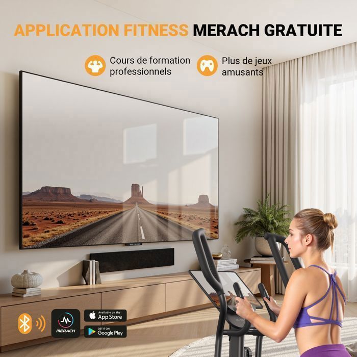 Merach home elliptical trainer, 8 resistance levels, manual adjustment, with monitor, connected app