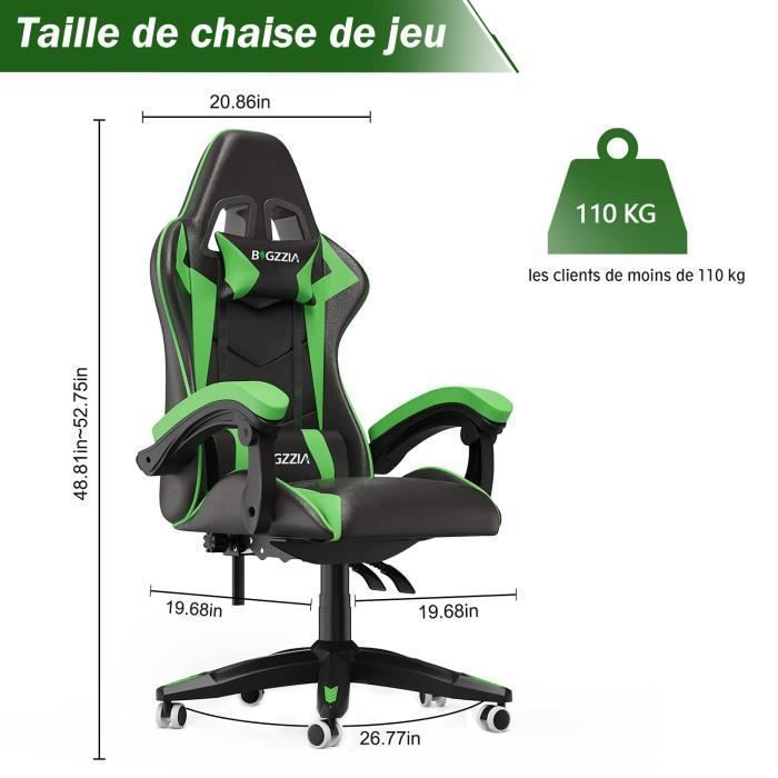 BIGZZIA Office Chair - Gaming Chair - Adjustable Racing Gaming Office Chair - with Cushion and Reclining Backrest Green