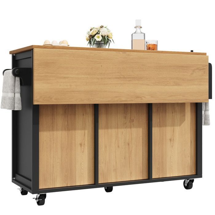 Ilha de cozinha - Extensível - MDF e metal - Móvel com rodízios - 4 gavetas e 2 portas