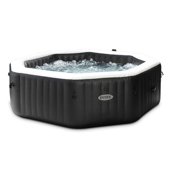 Jacuzzi hinchable octogonal Intex PureSpa Carbon con burbujas y chorros, capacidad para 6 personas + 12 filtros + 5 kg de sal + kit de mantenimiento