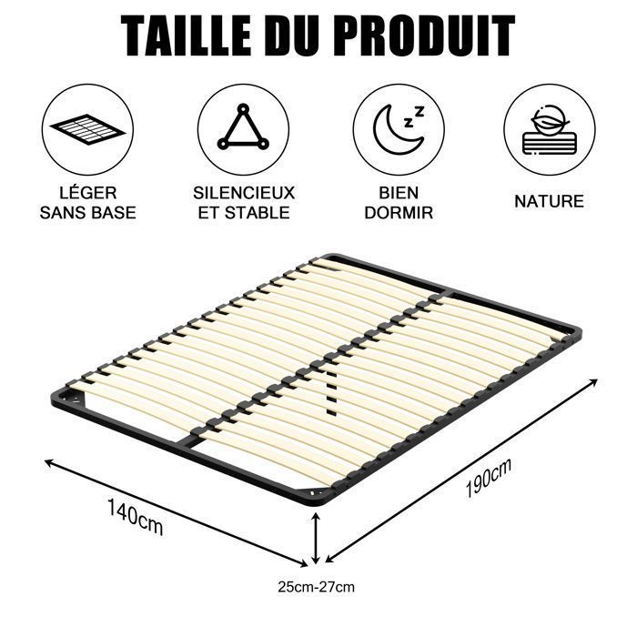 TUNCCO Sommier 140x190cm, Sommiers à Lattes pour Adulte ， 2x18 Lattes, Résistant et Confortable, Montage Rapide et Facile