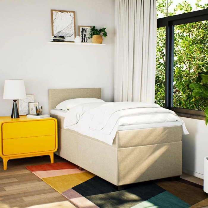 Estructura de cama con colchón - Maison Exclusive - 80x200 cm - Tejido color crema - Máxima relajación