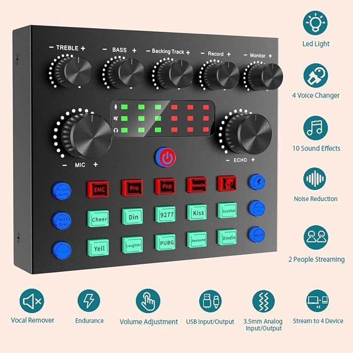 Tarjeta de sonido Micro Gaming, mezclador de karaoke, set de DJ, kit de equipo para podcast, interfaz de mezcla de audio, campana de microondas