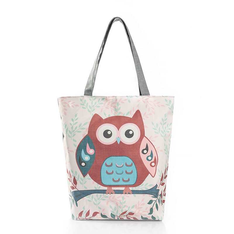 Sac de plage femme imprimé hibou mignon avec poignée, style décontracté, sac shopping femme, sac bandoulière grande capacité pour usage quotidien