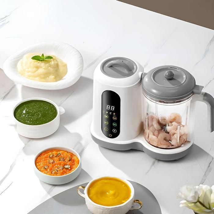 Liquidificador para papinhas de bebê, capacidade de 400ml, 4 funções: vapor, fervura, timer, cinza