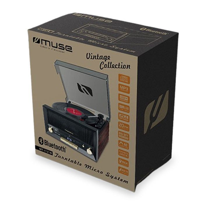 Système Chaîne Hifi CD 20W vintage avec platine Vinyle - CD/FM/USB/AUX - 33/45/78 tours MT-112W-MATCH