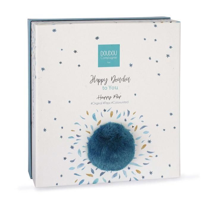 Doudou et Compagnie - Doudou Lapin -25 cm - Blanc/Bleu Paon - Lapin Pompon Paon - Idée Cadeau - Happy Pop - Happy Doudou To You