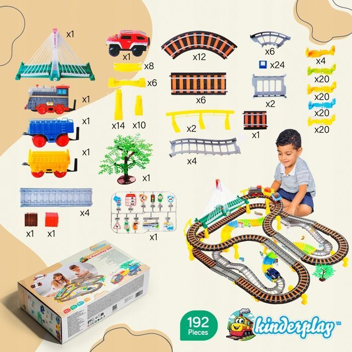 Kinderplay 2-in-1 circuit: elektrische trein- en autobaan, lichtbrug, geluidslocomotief (KP0635)