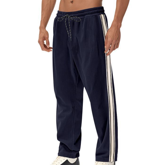 Men's Plus Size Jogging Pants, Men's Breathable Corduroy Sports Pants for Running and Fitness, with Pockets - Navy Blue
