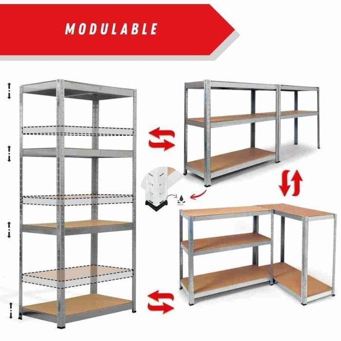 Étagère garage métallique 5 niveaux L180×P40xH180 cm : Robuste, modulable, montage facile par clips sans vis