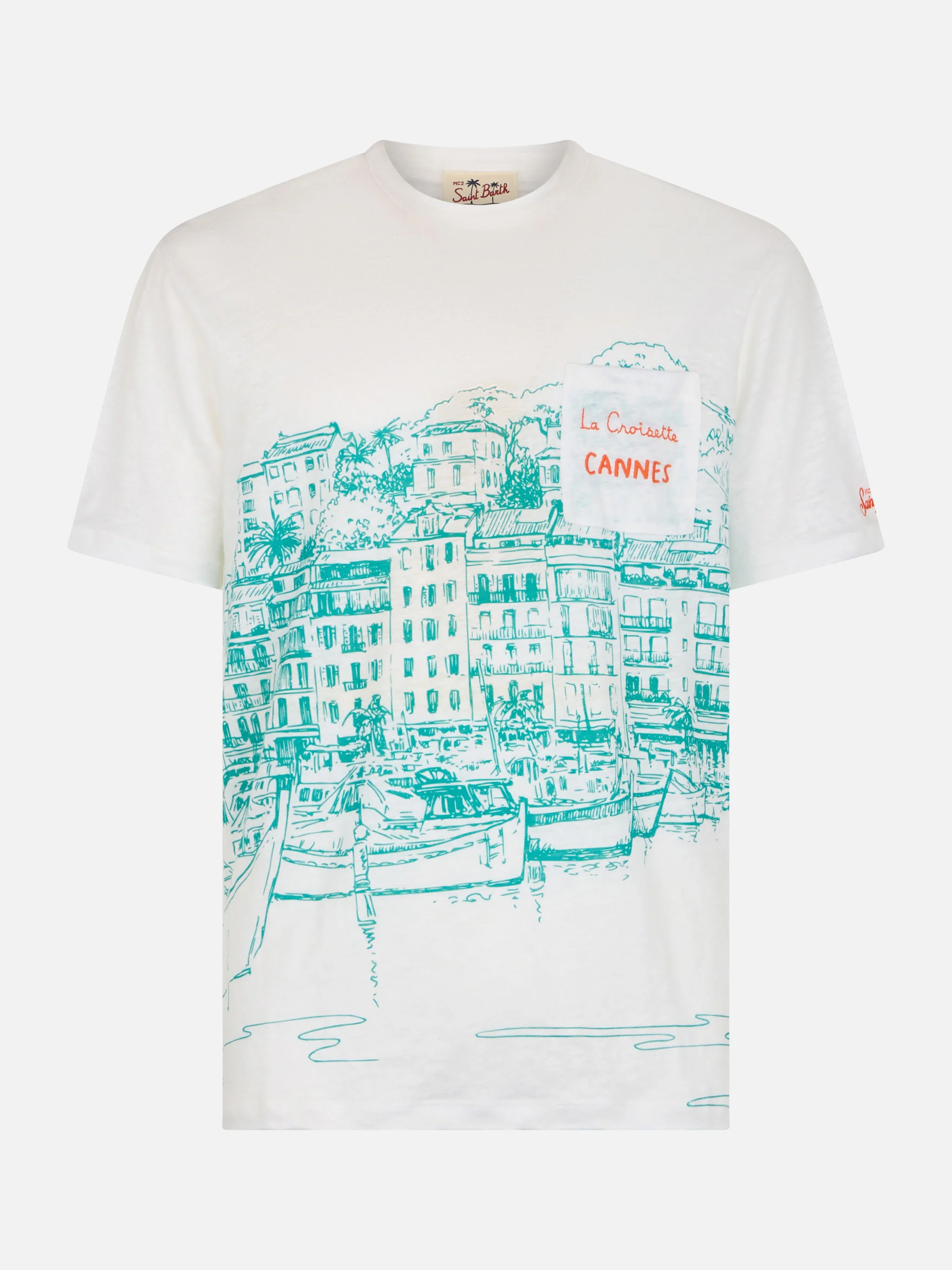 Ecstasea heren T-shirt van linnenjersey met Cannes-print.
