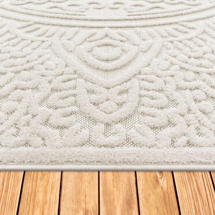Alfombra Paco Home para sala de estar/dormitorio, para adultos, pelo corto, estampado bohemio, estampado floral oriental, color crema, 80x150 cm