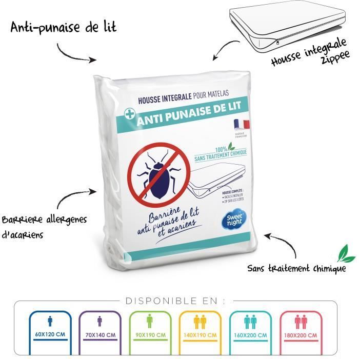 SWEET NIGHT Full Mattress Cover Anti-mite Anti-bed bug - 160 x 200 cm - White