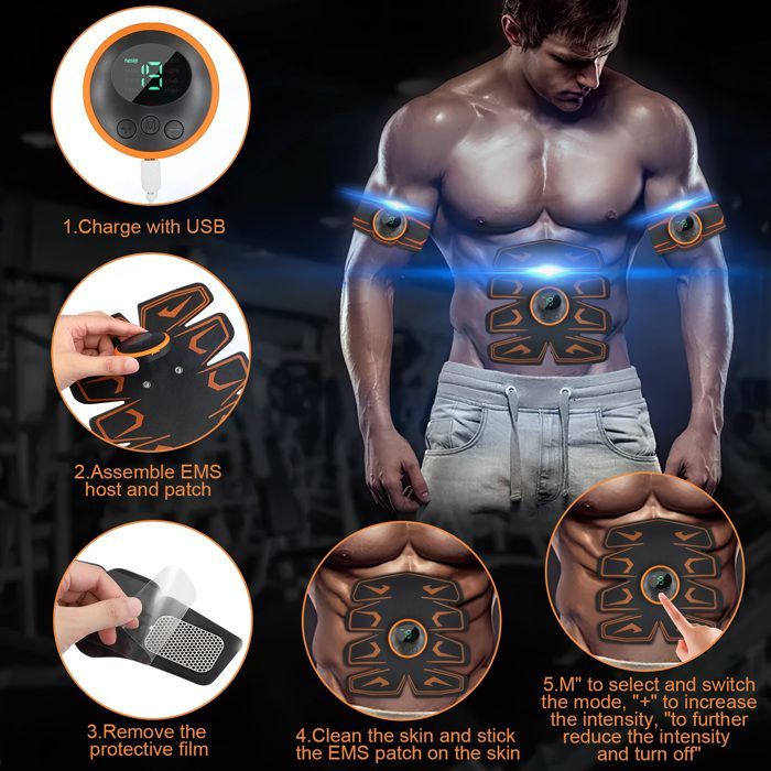 Dispositivo di stimolazione muscolare addominale EMS TTLIFE, dispositivo per l'allenamento dei muscoli addominali, 6 modalità e 9 livelli di intensità