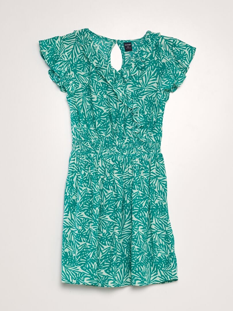 Vestido estampado con volantes - VERDE
