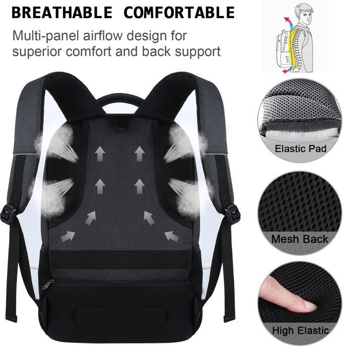 Mochila técnica impermeable de 17,3 pulgadas, gran capacidad de almacenamiento, con puerto USB - Negra