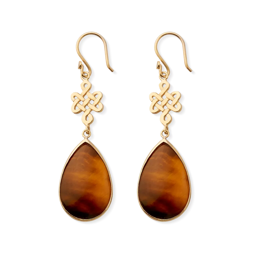 Pendientes House of Rituals Infinity con forma de pera, chapados en oro y con gema.