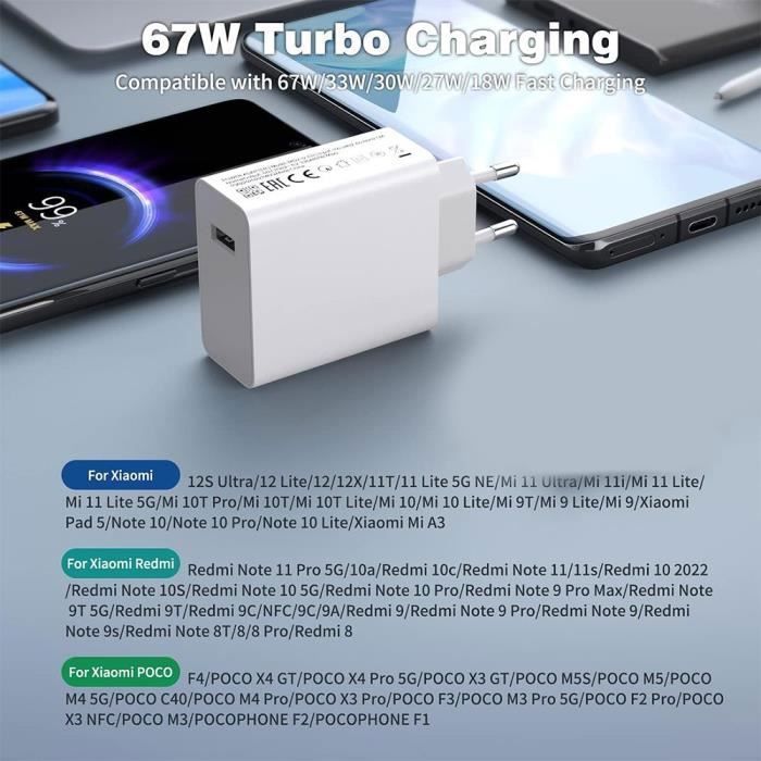 67W Fast Wall Charger Compatible with Xiaomi Redmi Note 15 Pro Plus, Note 14, Note 13, Redmi 13C, 14C, 15C, Xiaomi 15T