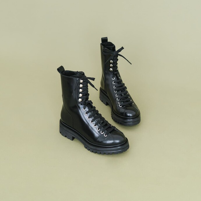 Bottines à lacets  en cuir noir