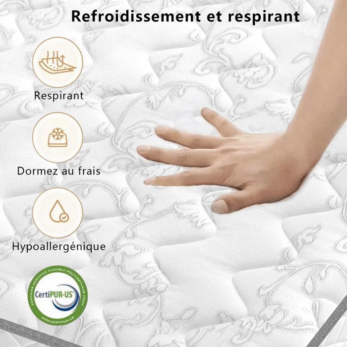 Colchón híbrido firme de 140x190 cm - Muelles + 26 cm de espuma viscoelástica | Certificado Oeko-TEX® | Para pieles sensibles y transpirable | Diseño ergonómico para el descanso