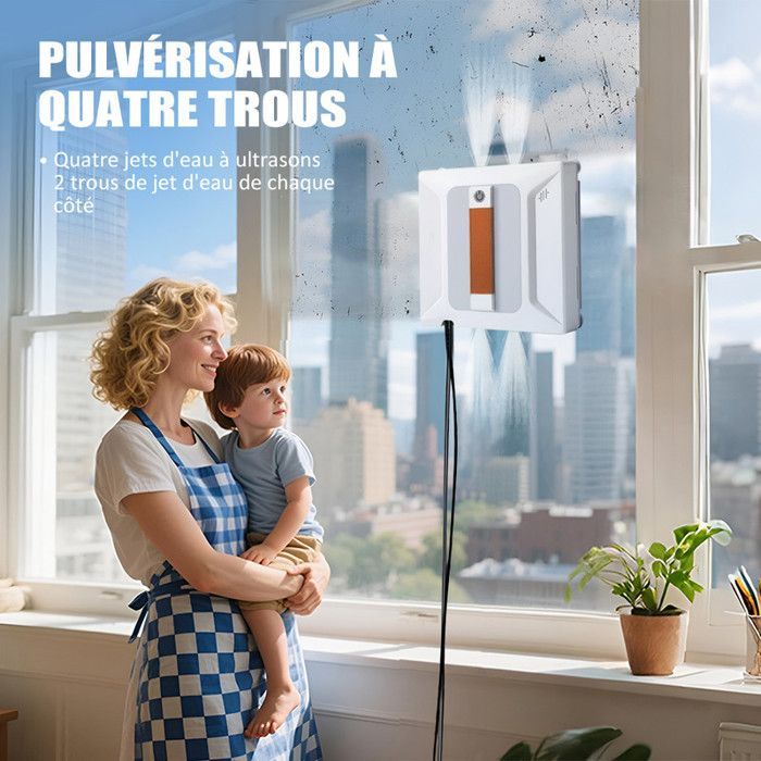Window Cleaning Robot - 4 Ultrasonic Spray Nozzles - Intelligent Path Planning - Blind Spot Cleaning