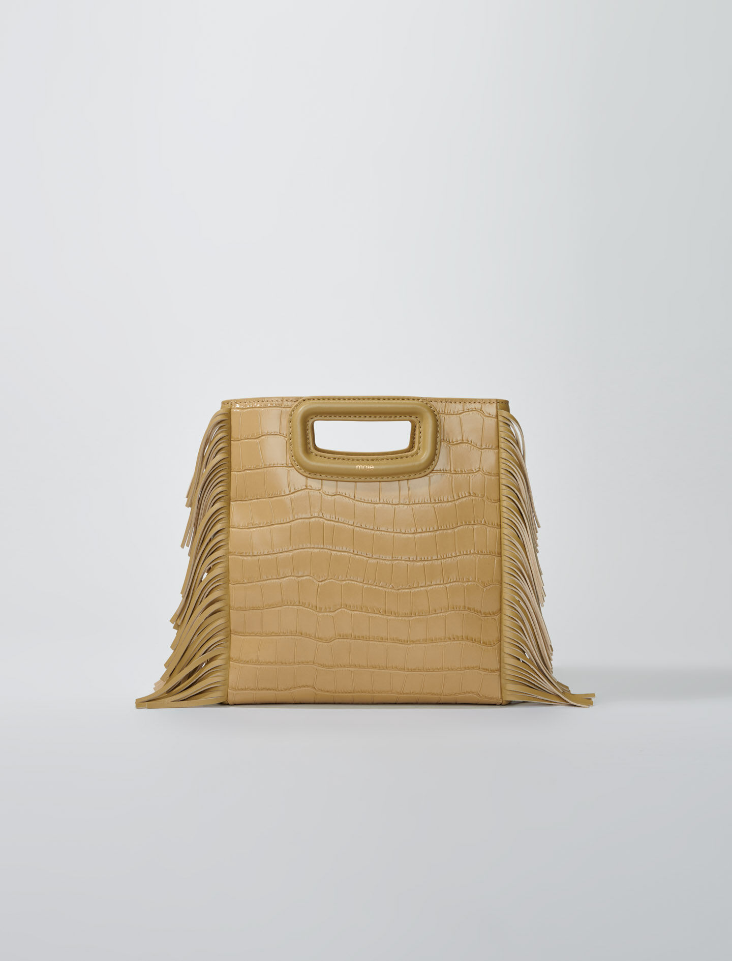 Handtas maat M van leer met krokodillenprint - Beige