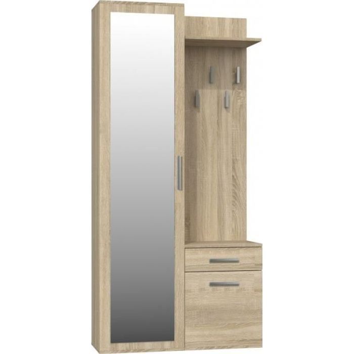 SHEILA - Hallway mirrored coat rack - Entryway furniture - Shoe storage + mirror + hooks - Sonoma