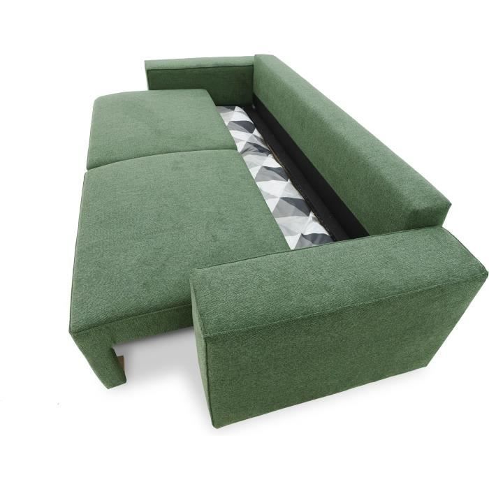Sofá convertible de 3 plazas JOSH - Tela Loft Olive - Compartimento de almacenamiento - Ancho 239 x Profundidad 117 x Alto 65 cm