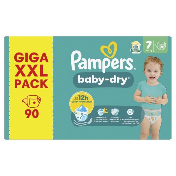 Pampers Baby-Dry autiņbiksītes, 7. izmērs (15+kg), 90 gab.