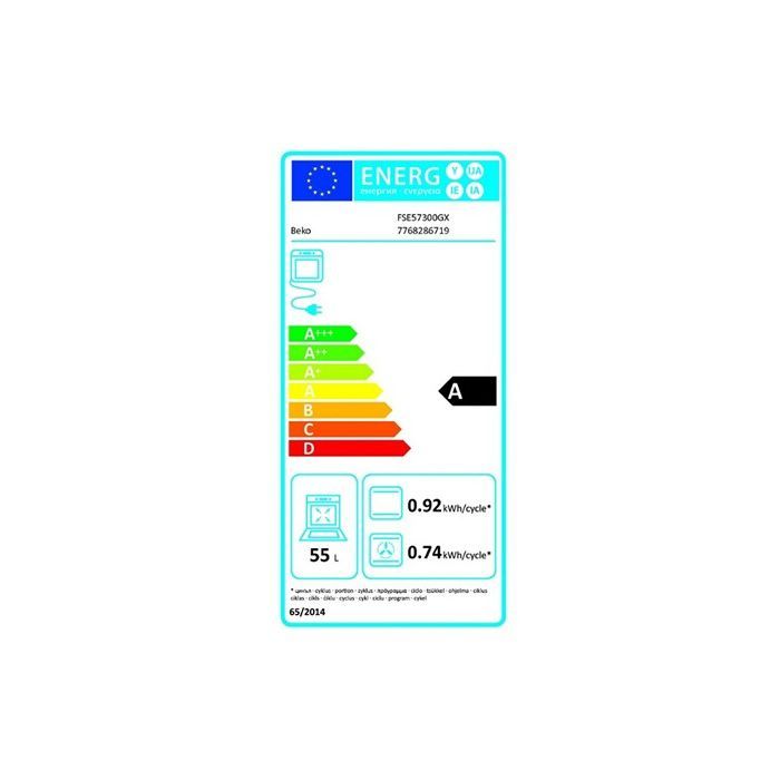 Beko FSM57300GX, Cuisinière, Acier inoxydable, Rotatif, Toucher, En haut devant, émail, Céramique