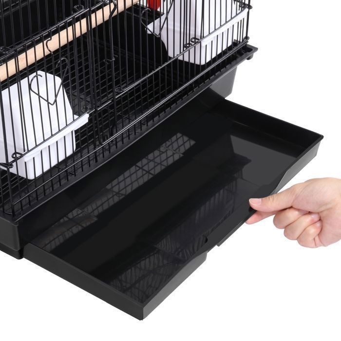 Jaula para pájaros YAHEETECH de 99 cm de metal negro con 4 comederos y accesorios.