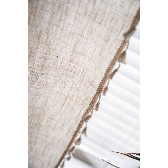 Rideaux bohèmes pour salon, panneaux de rideaux en dentelle vintage à crochets et pompons, 150 x 220 cm, beige
