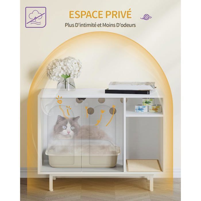 Casita para arenero de gato, mesita auxiliar de madera para mascotas, apta para la mayoría de gatos y areneros, color blanco.